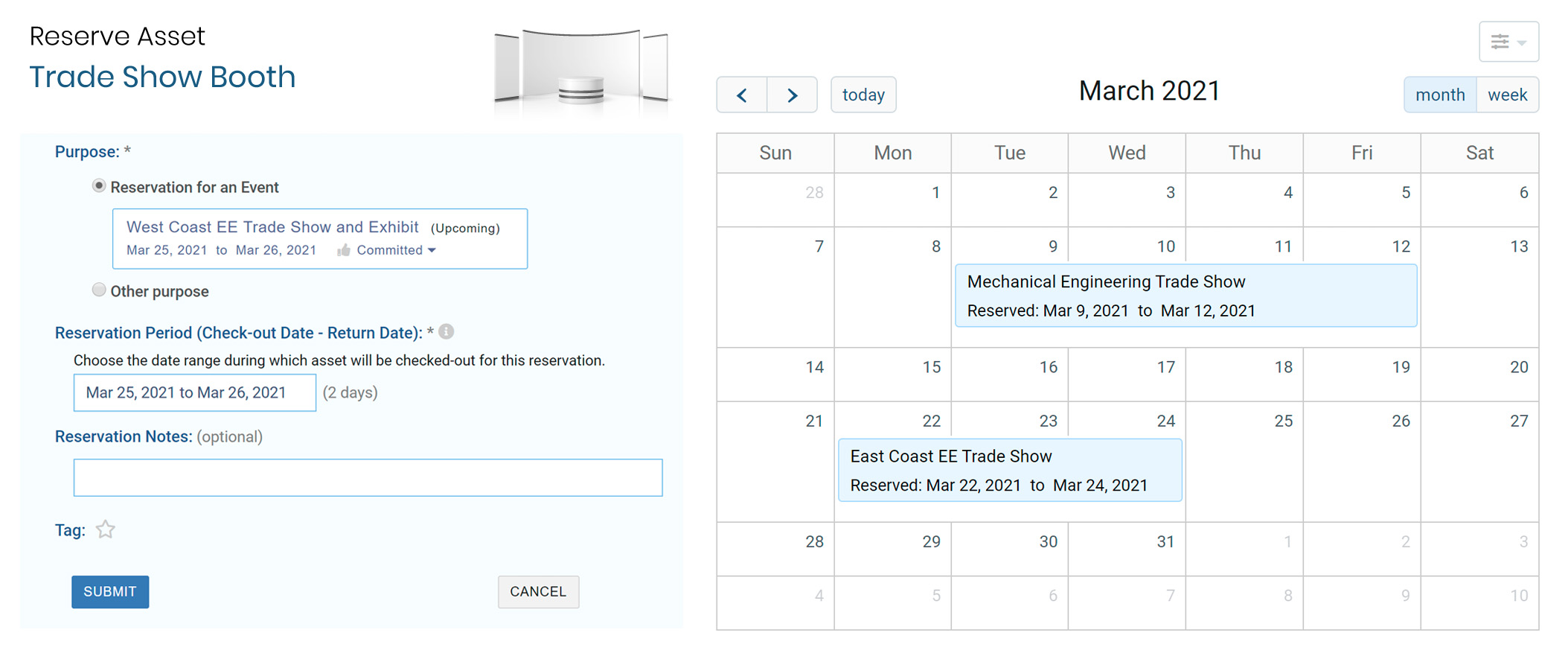 Reserve assets for your client's events